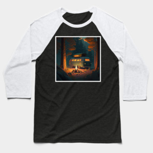 Camping Van, Adventure in the Forest, Camfire Baseball T-Shirt