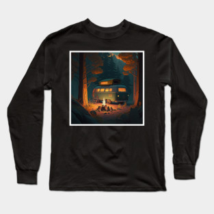Camping Van, Adventure in the Forest, Camfire Long Sleeve T-Shirt