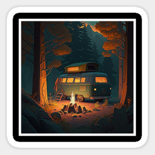 Camping Van, Adventure in the Forest, Camfire Sticker