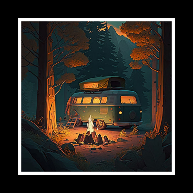 Camping Van, Adventure in the Forest, Camfire by logiamerch