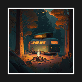 Camping Van, Adventure in the Forest, Camfire T-Shirt