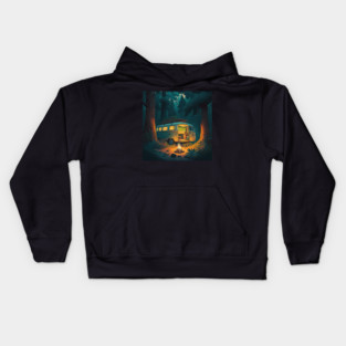 Camping Adventure in the Forest, Campire at Night Kids Hoodie