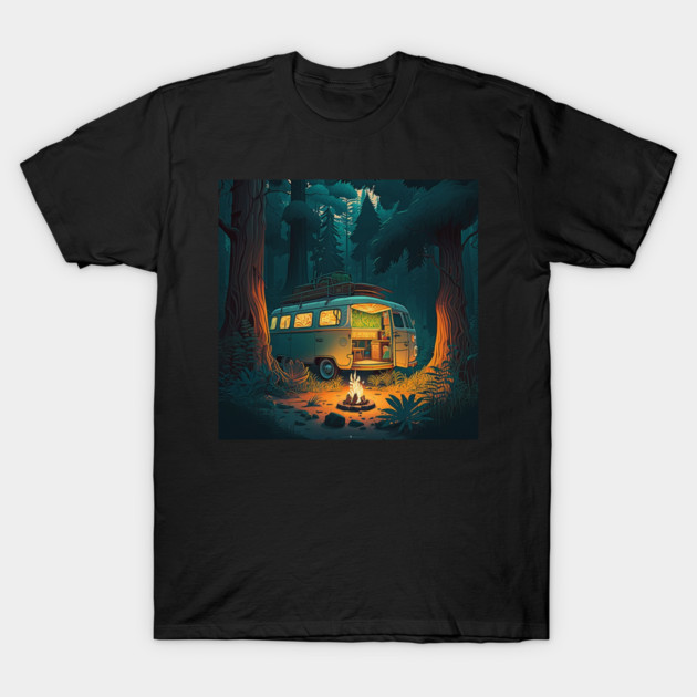 Camping Adventure in the Forest, Campire at Night T-Shirt by logiamerch