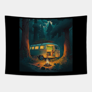 Camping Adventure in the Forest, Campire at Night Tapestry
