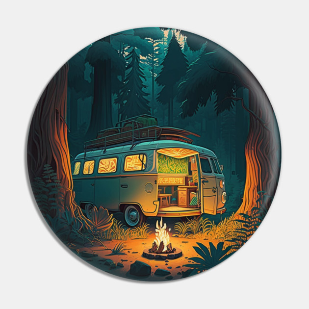 Camping Adventure in the Forest, Campire at Night Pin by logiamerch