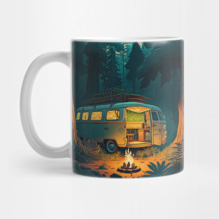 Camping Adventure in the Forest, Campire at Night Mug