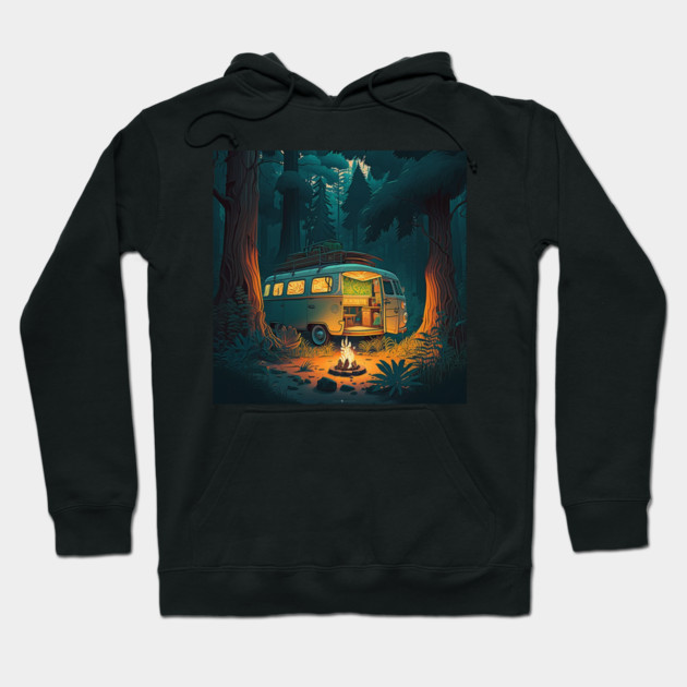 Camping Adventure in the Forest, Campire at Night Hoodie by logiamerch