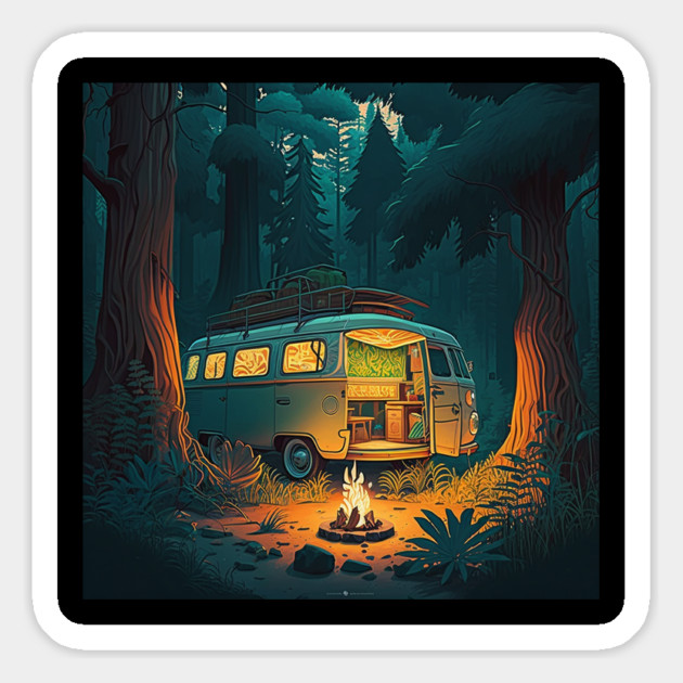 Camping Adventure in the Forest, Campire at Night Magnet by logiamerch