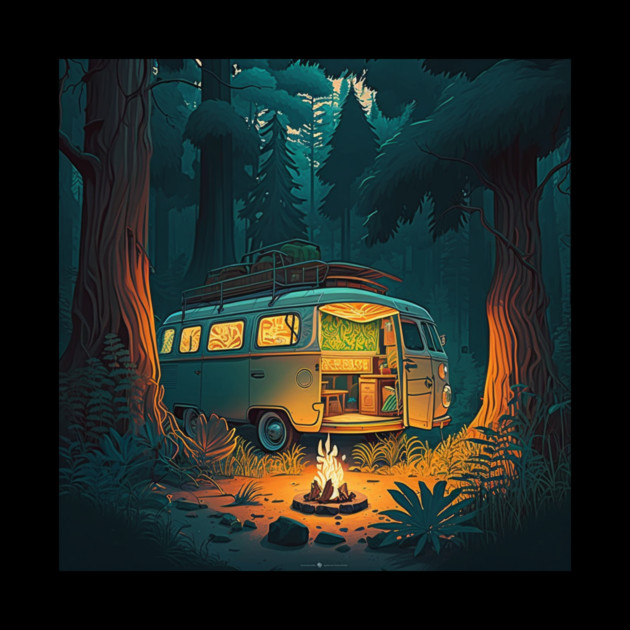 Camping Adventure in the Forest, Campire at Night by logiamerch