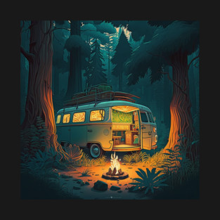 Camping Adventure in the Forest, Campire at Night T-Shirt