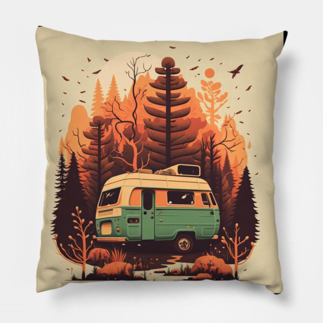 Camping Adventure in the Forest Autumm Pillow by logiamerch