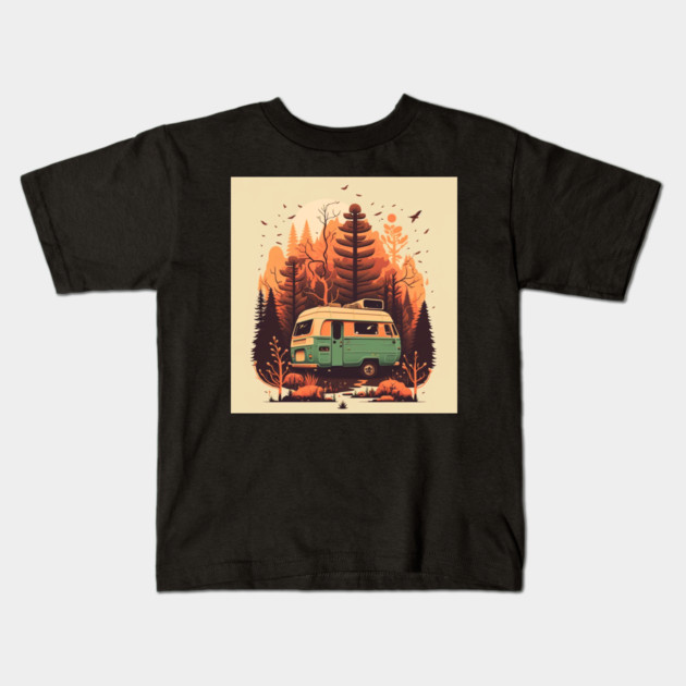 Camping Adventure in the Forest Autumm Kids T-Shirt by logiamerch