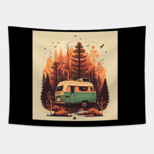 Camping Adventure in the Forest Autumm Tapestry
