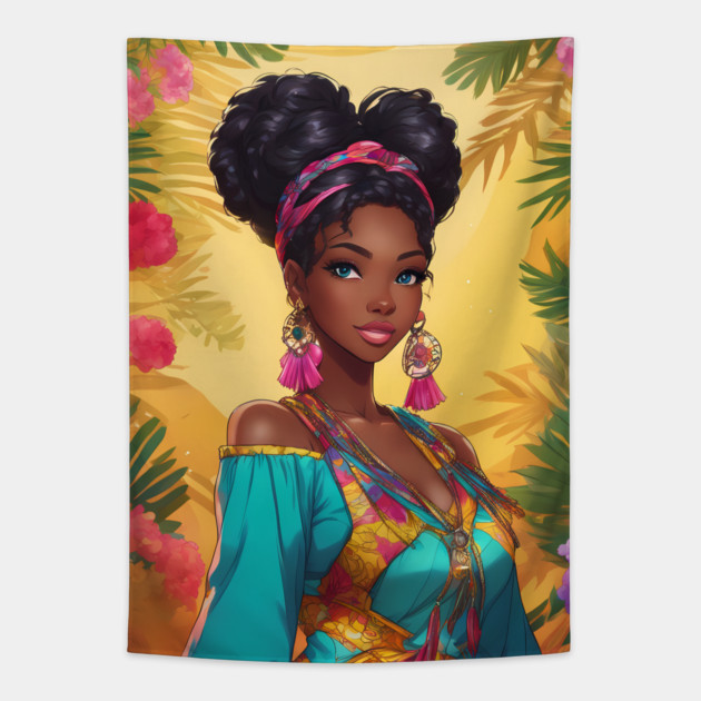 African American Black Girl Tapestry by animegirlnft