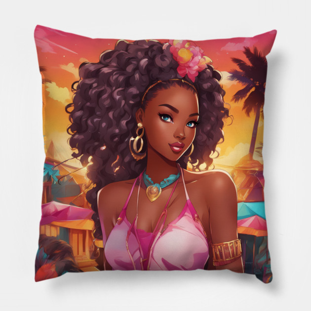 Beautiful Black African American Woman Pillow by animegirlnft