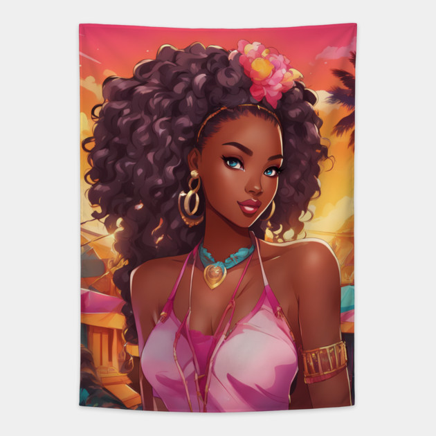 Beautiful Black African American Woman Tapestry by animegirlnft