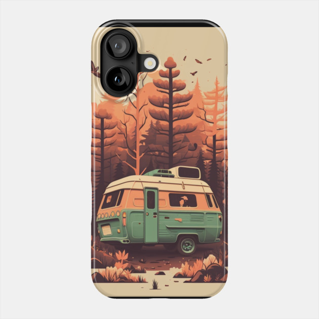 Camping Van, Autumm Adventure in the Forest Phone Case by logiamerch