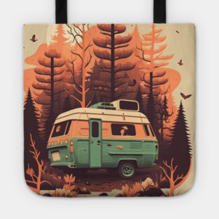 Camping Van, Autumm Adventure in the Forest Tote