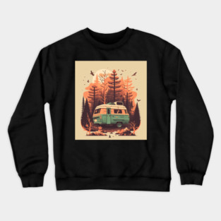 Camping Van, Autumm Adventure in the Forest Crewneck Sweatshirt
