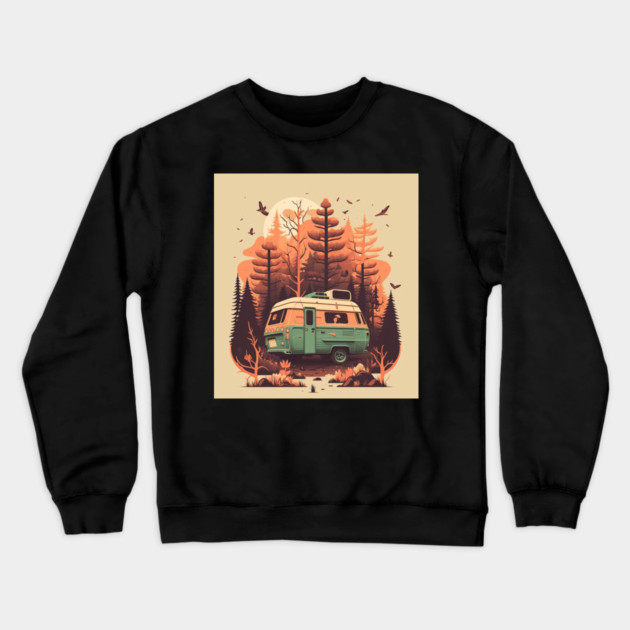 Camping Van, Autumm Adventure in the Forest Crewneck Sweatshirt by logiamerch