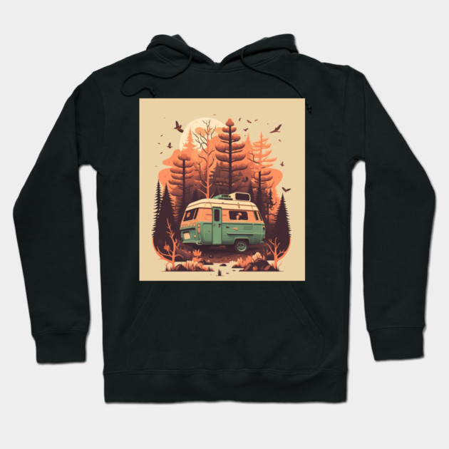 Camping Van, Autumm Adventure in the Forest Hoodie by logiamerch