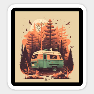 Camping Van, Autumm Adventure in the Forest Sticker