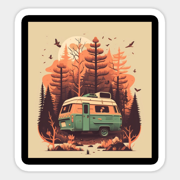 Camping Van, Autumm Adventure in the Forest Magnet by logiamerch