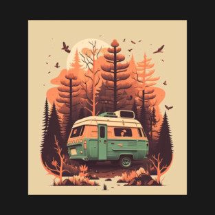 Camping Van, Autumm Adventure in the Forest T-Shirt