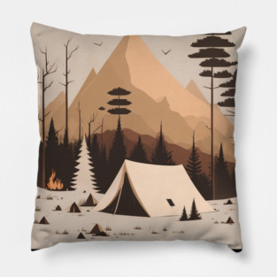 Camping in Tents, Minimal Style Adventure in the Forest Pillow
