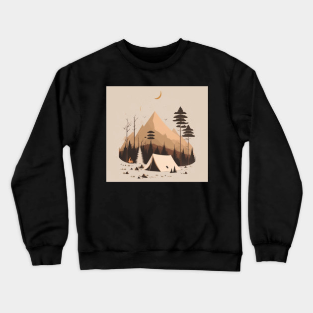 Camping in Tents, Minimal Style Adventure in the Forest Crewneck Sweatshirt by logiamerch