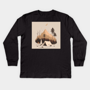 Camping in Tents, Minimal Style Adventure in the Forest Kids Long Sleeve T-Shirt