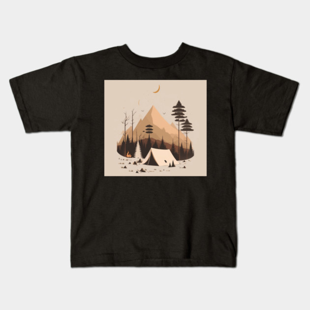 Camping in Tents, Minimal Style Adventure in the Forest Kids T-Shirt by logiamerch