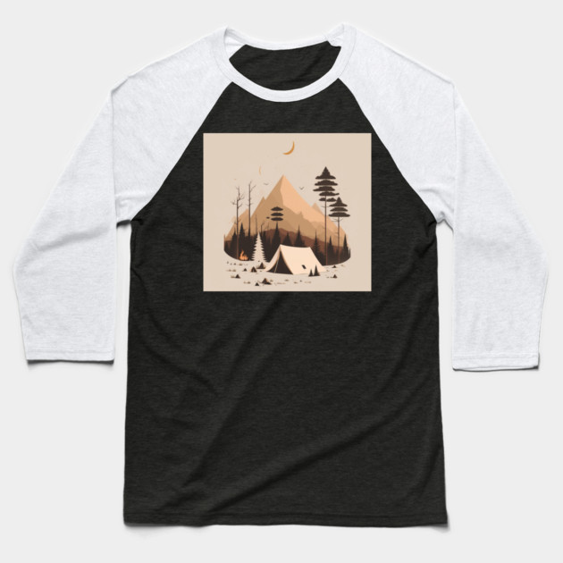 Camping in Tents, Minimal Style Adventure in the Forest Baseball T-Shirt by logiamerch