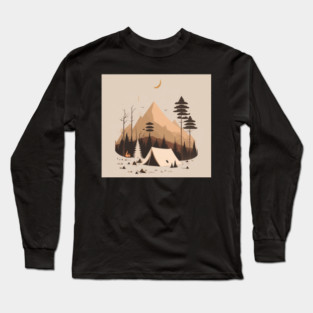 Camping in Tents, Minimal Style Adventure in the Forest Long Sleeve T-Shirt