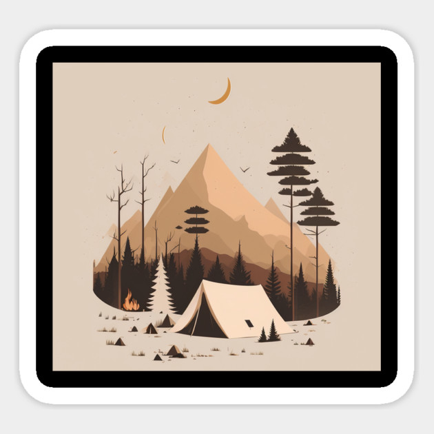 Camping in Tents, Minimal Style Adventure in the Forest Sticker by logiamerch