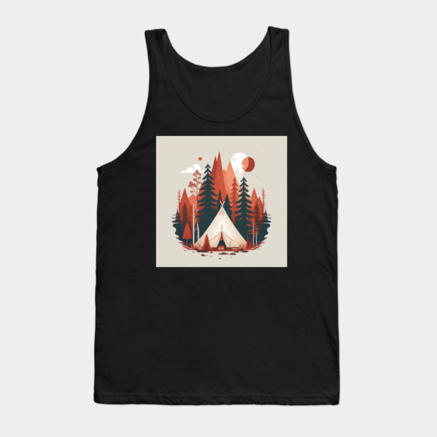 Camping In tent, Adventure in the Forest, Minimal Tank Top by logiamerch