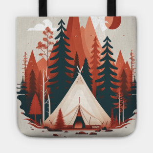Camping In tent, Adventure in the Forest, Minimal Tote