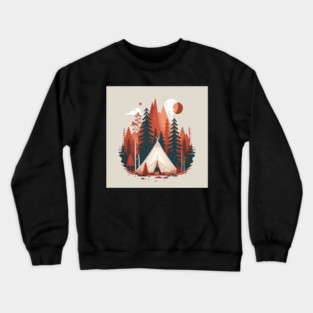 Camping In tent, Adventure in the Forest, Minimal Crewneck Sweatshirt