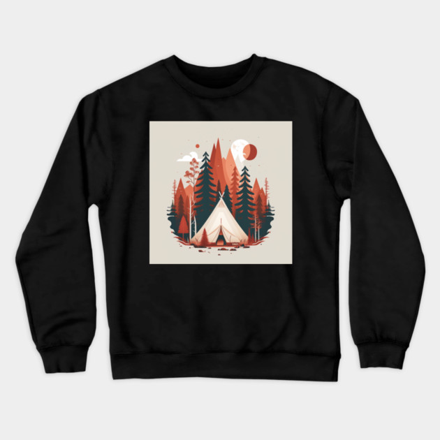 Camping In tent, Adventure in the Forest, Minimal Crewneck Sweatshirt by logiamerch