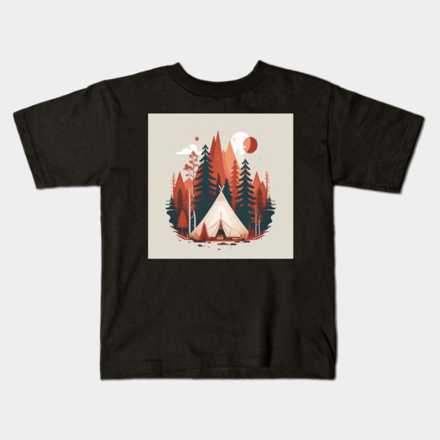 Camping In tent, Adventure in the Forest, Minimal Kids T-Shirt by logiamerch