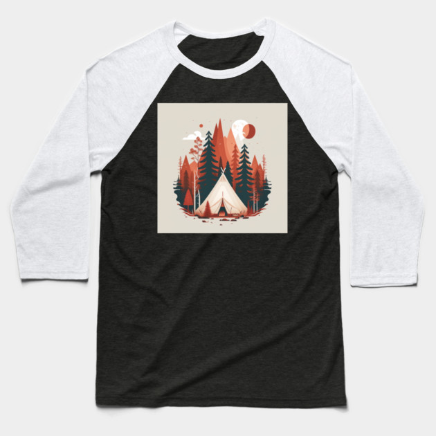 Camping In tent, Adventure in the Forest, Minimal Baseball T-Shirt by logiamerch