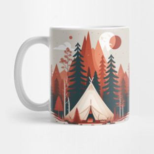 Camping In tent, Adventure in the Forest, Minimal Mug