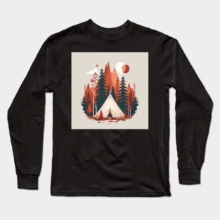 Camping In tent, Adventure in the Forest, Minimal Long Sleeve T-Shirt