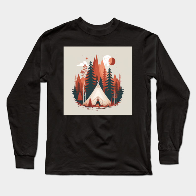 Camping In tent, Adventure in the Forest, Minimal Long Sleeve T-Shirt by logiamerch