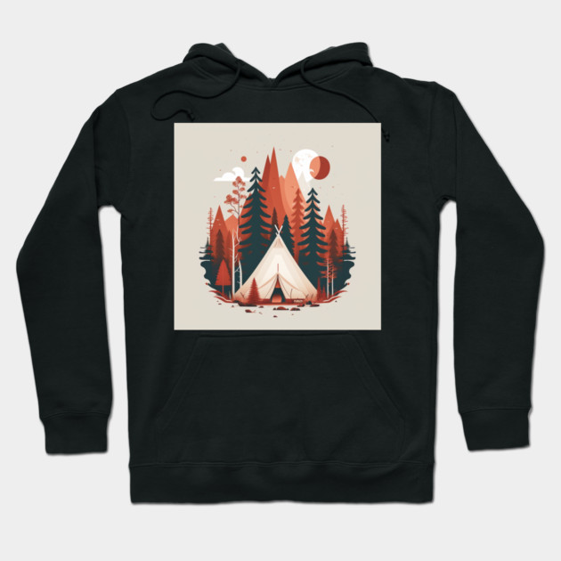 Camping In tent, Adventure in the Forest, Minimal Hoodie by logiamerch