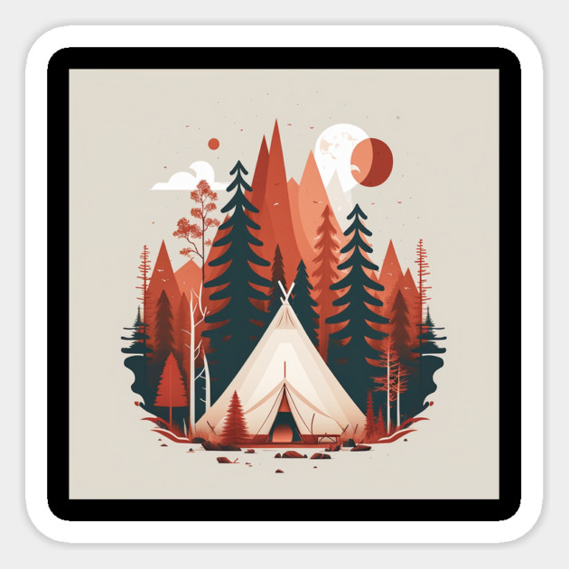 Camping In tent, Adventure in the Forest, Minimal Sticker by logiamerch