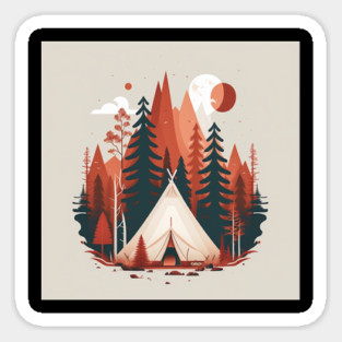 Camping In tent, Adventure in the Forest, Minimal Magnet