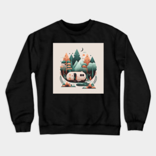 Camping Van, Adventure in the Forest Minimal Crewneck Sweatshirt