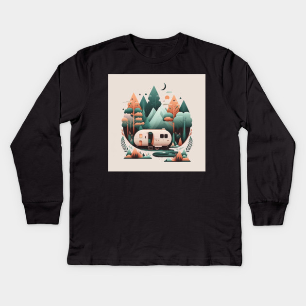 Camping Van, Adventure in the Forest Minimal Kids Long Sleeve T-Shirt by logiamerch