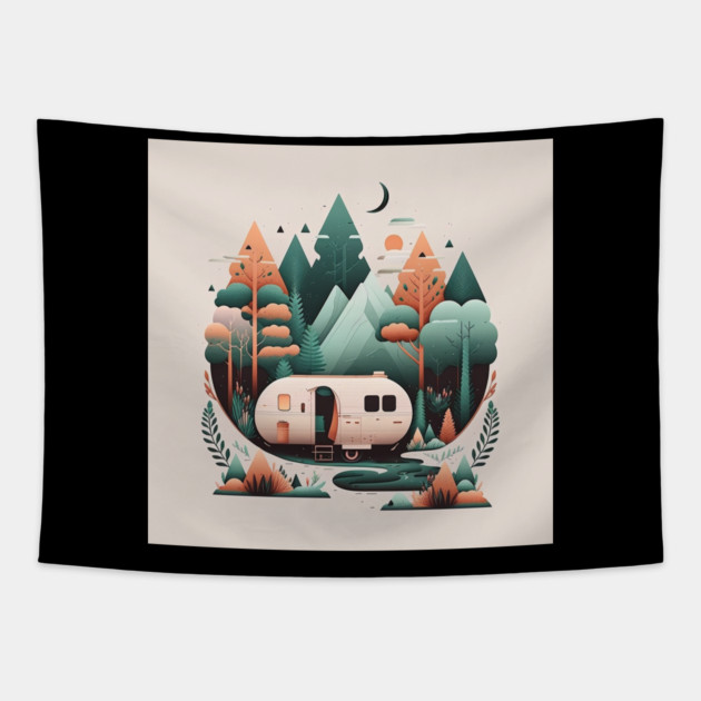 Camping Van, Adventure in the Forest Minimal Tapestry by logiamerch